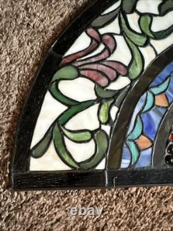 Vintage Tiffany Style Stained Glass Window Panel Demi Lune Half Moon Victorian