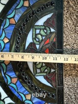 Vintage Tiffany Style Stained Glass Window Panel Demi Lune Half Moon Victorian