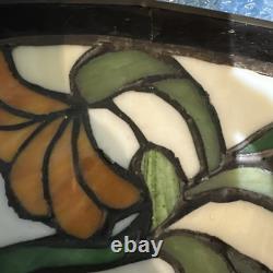 Vintage Tiffany Style Stained Glass Window Panel Demi Lune Half Moon Victorian