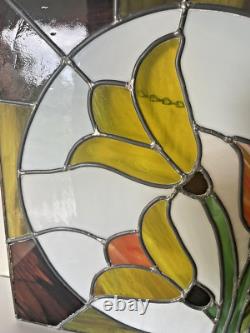 Vintage Tulip Leaded Stained Glass Window Hanging Panel Suncatcher Flower 16X16