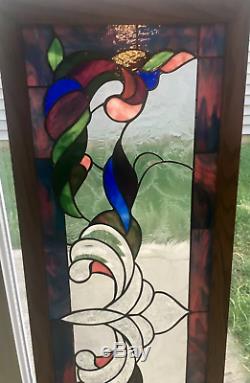 Vintage Victorian Design Window Panel 16W x 47L Tiffany Style Stained Glass