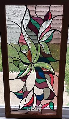 Vintage Victorian Design Window Panel 17W x 32L Tiffany Style Stained Glass