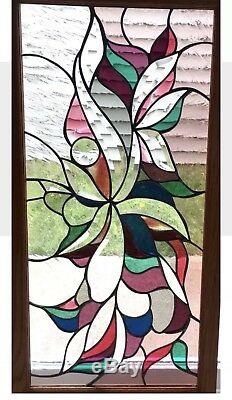 Vintage Victorian Design Window Panel 17W x 32L Tiffany Style Stained Glass