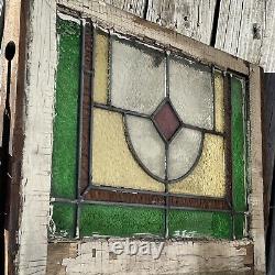 Vintage Wood Frame Leaded Stained Glass Slag Glass To And Bottom Window Panels