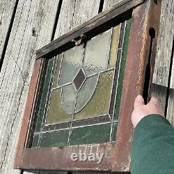 Vintage Wood Frame Leaded Stained Glass Slag Glass To And Bottom Window Panels