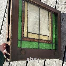 Vintage Wood Frame Leaded Stained Glass Slag Glass To And Bottom Window Panels