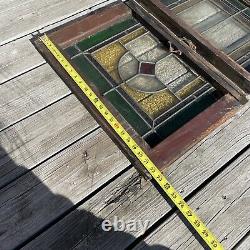 Vintage Wood Frame Leaded Stained Glass Slag Glass To And Bottom Window Panels