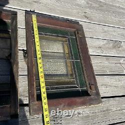 Vintage Wood Frame Leaded Stained Glass Slag Glass To And Bottom Window Panels