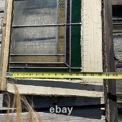 Vintage Wood Frame Leaded Stained Glass Slag Glass To And Bottom Window Panels