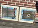 Vintage Wood Frame Leaded Stained Glass Slag Glass Top And Bottom Window Panels
