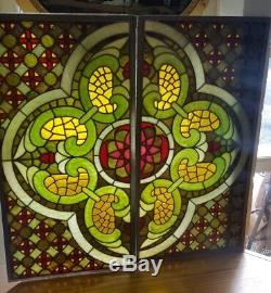 Vintage antique stained glass window panels