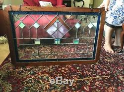 Vintage colored stained glass window panel 25X 38 ready to hang