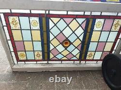 Vintage old Antique Coloured Stained Glass Panel Window fan light large 31x17