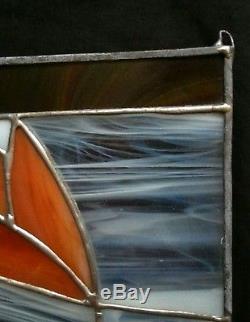 Vintage stained glass panel hanging 14.25