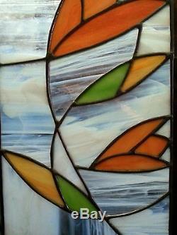 Vintage stained glass panel hanging 14.25