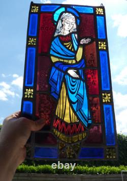 Vintage stained glass window panel religious madonna plaque