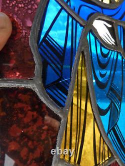 Vintage stained glass window panel religious madonna plaque