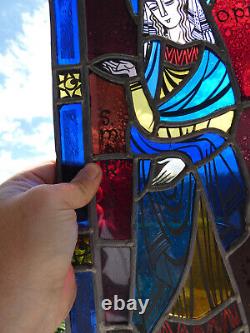 Vintage stained glass window panel religious madonna plaque