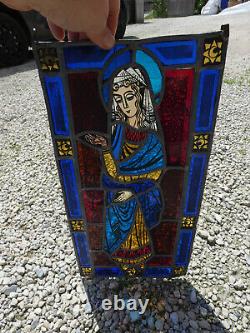 Vintage stained glass window panel religious madonna plaque