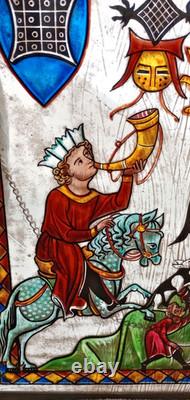 Vintage von Sunegge Stained Glass Panel Medieval Knight Hunting Scene Decor Vintage von Sunegge Stained Glass Panel Medieval Knight Hunting Scene Decor