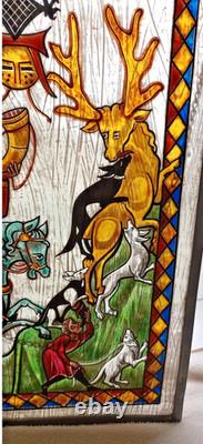 Vintage von Sunegge Stained Glass Panel Medieval Knight Hunting Scene Decor