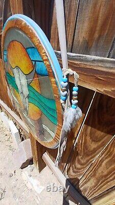 Vision In The Desert WINDOW HANGING STAINED GLASS PANEL Cow Skull Mountain