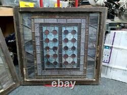 Vtg Antique Wood Stained Glass Window Panels 33x30x2.125 As Is Damaged
