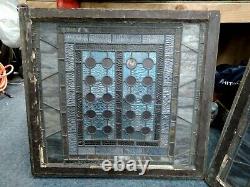 Vtg Antique Wood Stained Glass Window Panels 33x30x2.125 As Is Damaged
