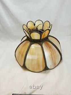 Vtg Arts & Crafts 8 Panel Bent Slag Stained Glass Lamp Shade Beautiful Condition