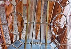 Vtg Brass Leaded Beveled Clear Stained Glass Arched Window Panel Etched PAIR SET