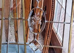 Vtg Brass Leaded Beveled Clear Stained Glass Arched Window Panel Etched PAIR SET