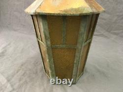 Vtg Copper Porch Ceiling Light Lantern Amber Stained Glass Panels Old 59-18E