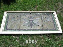 Vtg Handsome Large Complete Architectural Stained Glass Panel 43 1/2 Wide