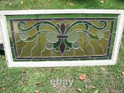 Vtg Handsome Large Complete Architectural Stained Glass Panel 43 1/2 Wide