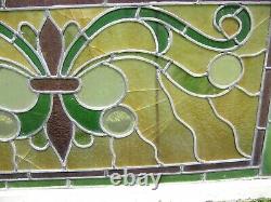 Vtg Handsome Large Complete Architectural Stained Glass Panel 43 1/2 Wide