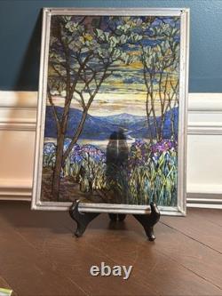 Vtg MMA Louis Tiffany Magnolia Irises Stained Glass Panel 13x9 Reproduction