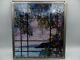 Vtg MMA Tiffany Stained Glass Window Panel View of Oyster Bay Pewter Frame Met
