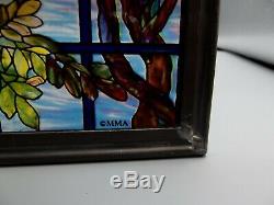 Vtg MMA Tiffany Stained Glass Window Panel View of Oyster Bay Pewter Frame Met