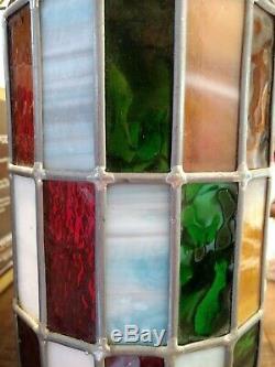 Vtg Mod Swag Lamp 48 Stained&slag Glass Panels Leaded Hanging Light MID Century