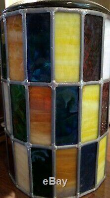 Vtg Mod Swag Lamp 48 Stained&slag Glass Panels Leaded Hanging Light MID Century