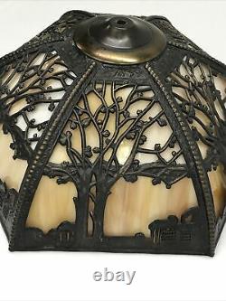 Vtg Stained Glass Lamp Shade Arts & Crafts Deco Mission Tiffany Style 17 6panel