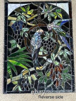 Vtg Tiffany Style Stained Glass Window Panel 3D Macaw Parrot Bird 24X 18 Read