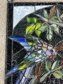 Vtg Tiffany Style Stained Glass Window Panel 3D Macaw Parrot Bird 24X 18 Read