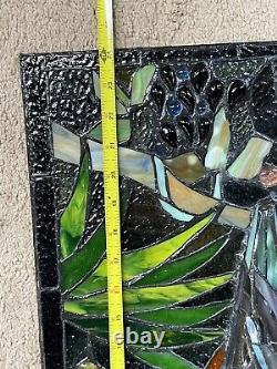 Vtg Tiffany Style Stained Glass Window Panel 3D Macaw Parrot Bird 24X 18 Read