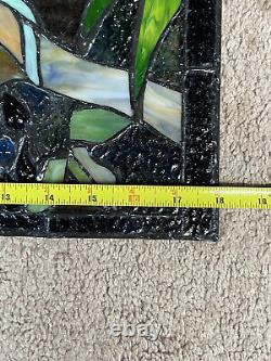 Vtg Tiffany Style Stained Glass Window Panel 3D Macaw Parrot Bird 24X 18 Read