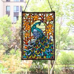 W10011 Peacock Tiffany Style Stained Glass Window Panel, Blue
