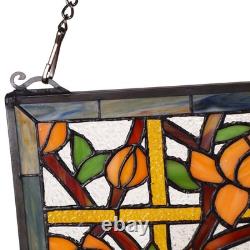 W10011 Peacock Tiffany Style Stained Glass Window Panel Hangings with Chain