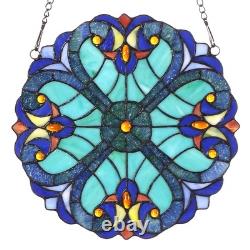 W10013 Victorian Tiffany Style Stained Glass Window Panel Hangings with Chain