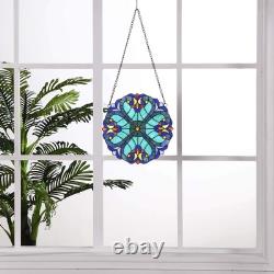 W10013 Victorian Tiffany Style Stained Glass Window Panel Hangings with Chain