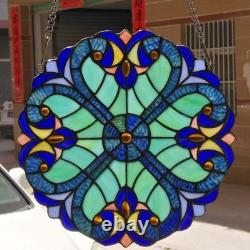 W10013 Victorian Tiffany Style Stained Glass Window Panel Hangings with Chain